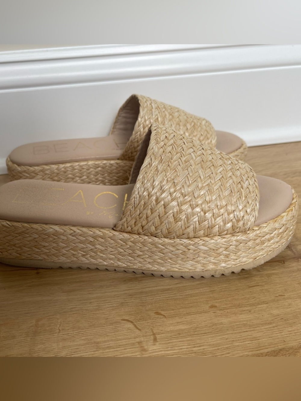 Beach Slide Woven Platform Sandal in Natural